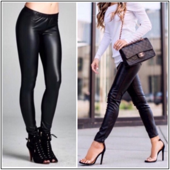 Black Matt Faux Leather Leggings NWT - Picture 7 of 8